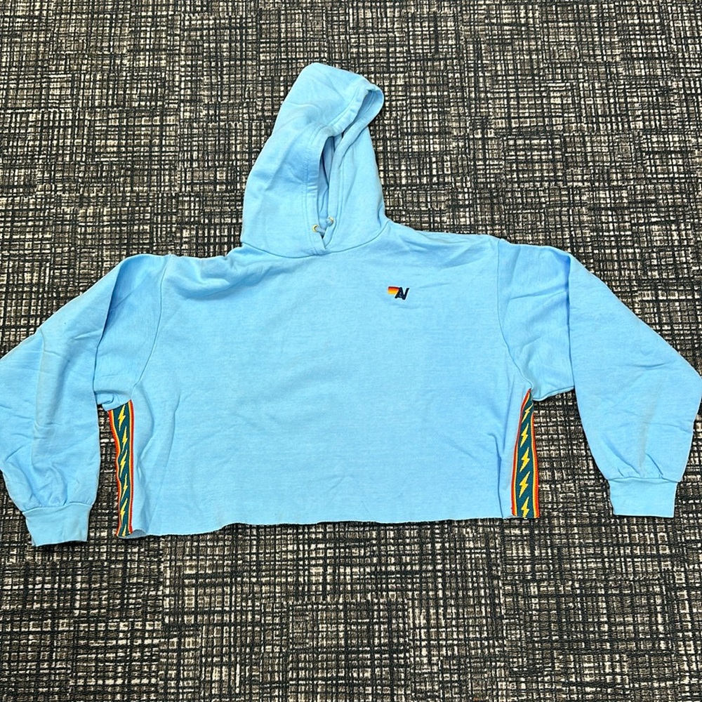 Aviator Nation cropped turquoise hoody size large